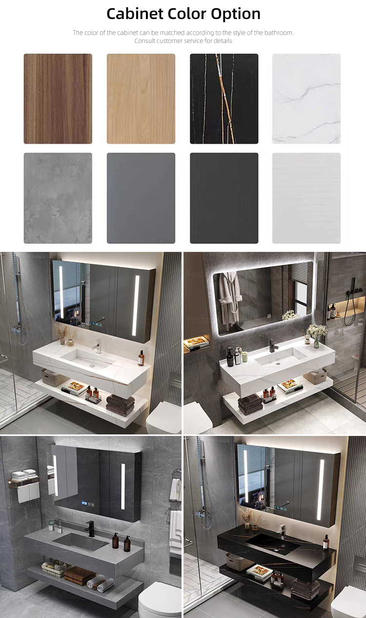 New OEM Service Sintered Stone Bath Vanity Countertop Basin Bathroom LED Mirror Storage Cabinets