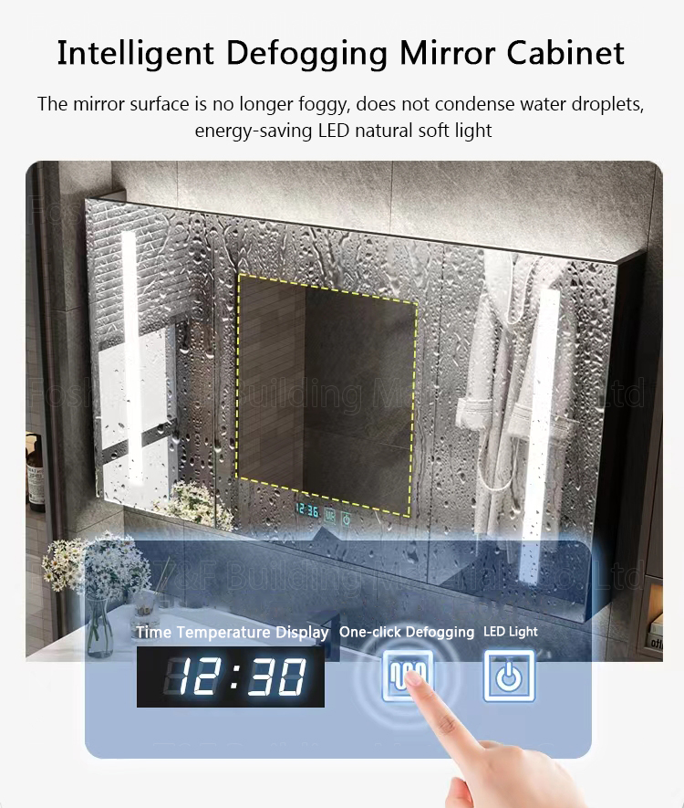 Modern Luxury LED Backlit Illuminated Bathroom Mirror With Anti Fog Function Wall Mounted Hotel Bathroom Vanity Cabinet