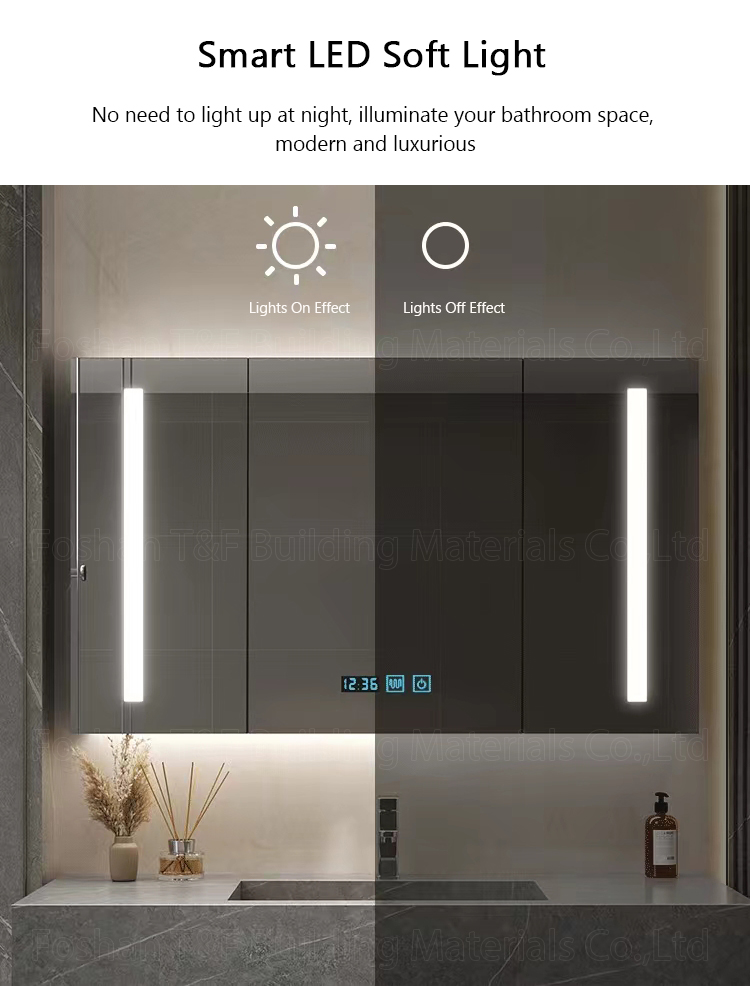 Modern Luxury LED Backlit Illuminated Bathroom Mirror With Anti Fog Function Wall Mounted Hotel Bathroom Vanity Cabinet