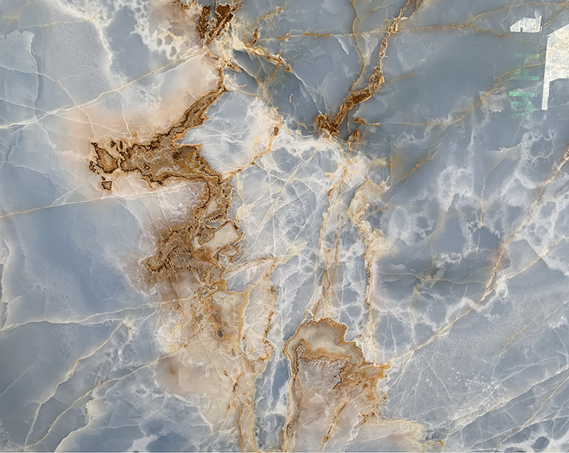 Good Price Polished Big Translucent Natural Crystal Bookmatch Blue Onyx Marble Slab for Background Wall