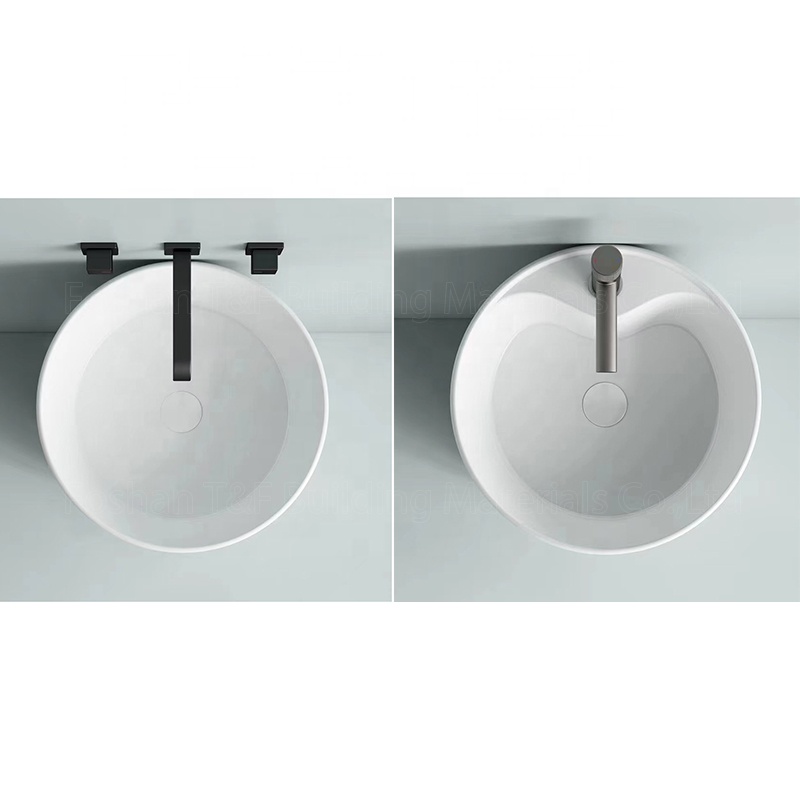 One Piece Floor Freestanding Bathroom Balcony Sink Solid Surface Ceramic Hand Wash Pedestal Basin