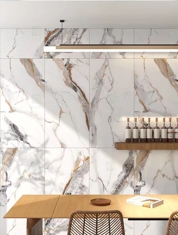 China 1200x2400x9mm Large Size Artificial Calacatta Gold Floor Backsplash Wall Background Panel Sintered Stone Big Slabs