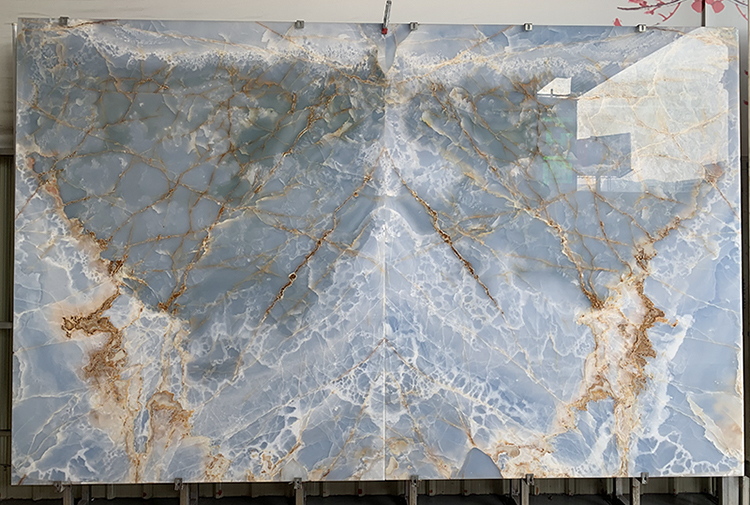 Book Match Translucent Onyx Wall Panel Cladding Decoration Orange Yellow Veins White Onyx Marble Slab