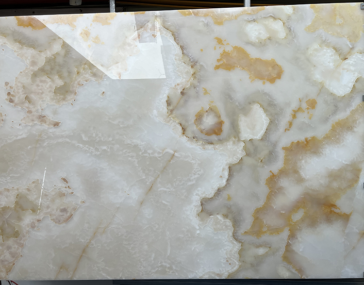 Book Match Translucent Onyx Wall Panel Cladding Decoration Orange Yellow Veins White Onyx Marble Slab