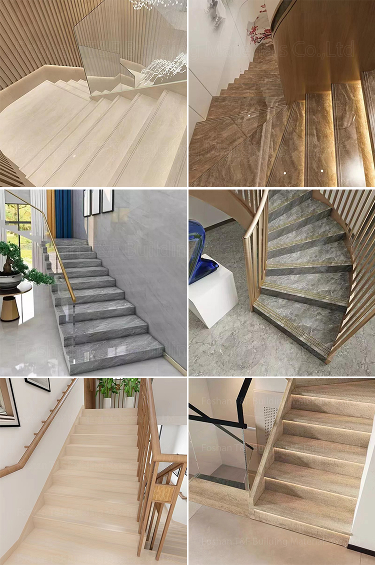 Interior 1200x300x170 Non Slip Marble Look Porcelain Stairs Design Tiles Staircase Steps Tiles