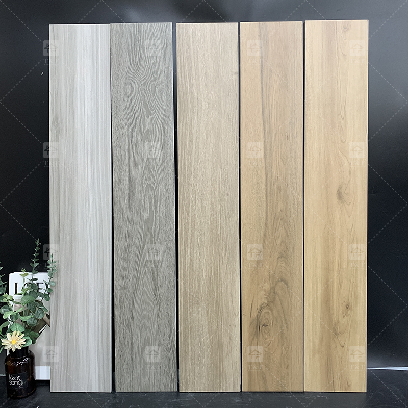 Wood Grain Finish Effect Design Ceramic Tiles for Floor Porcelain Wooden Plank Floor Tiles