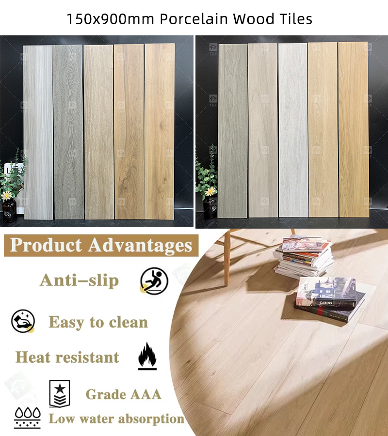 Wood Grain Finish Effect Design Ceramic Tiles for Floor Porcelain Wooden Plank Floor Tiles
