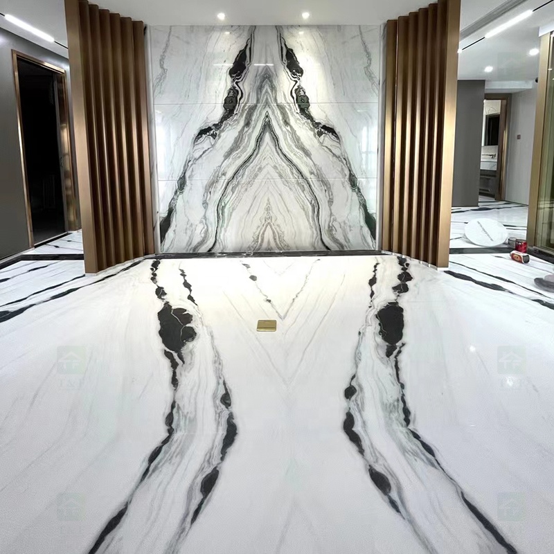 Chinese Natural White Marble With Black Veins Floor Tile Slab Wall Design Panda White Marble Stone