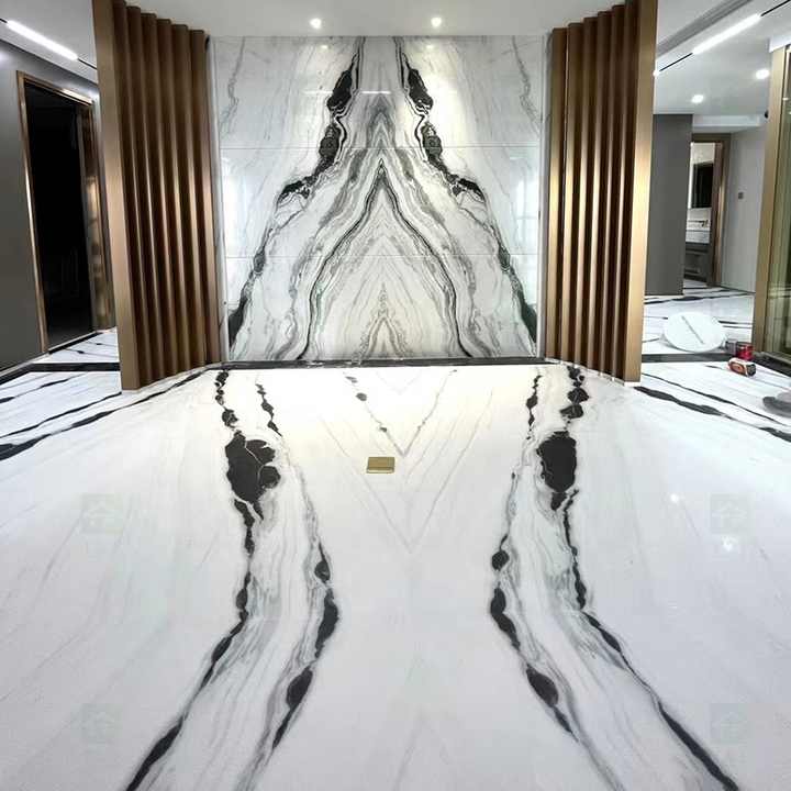 Chinese Natural White Marble With Black Veins Floor Tile Slab Wall Design Panda White Marble Stone