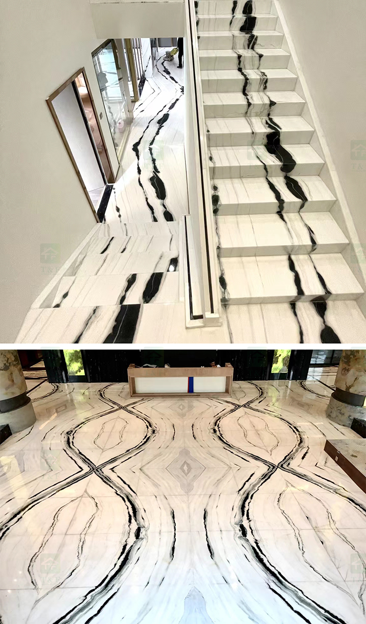 Chinese Natural White Marble With Black Veins Floor Tile Slab Wall Design Panda White Marble Stone