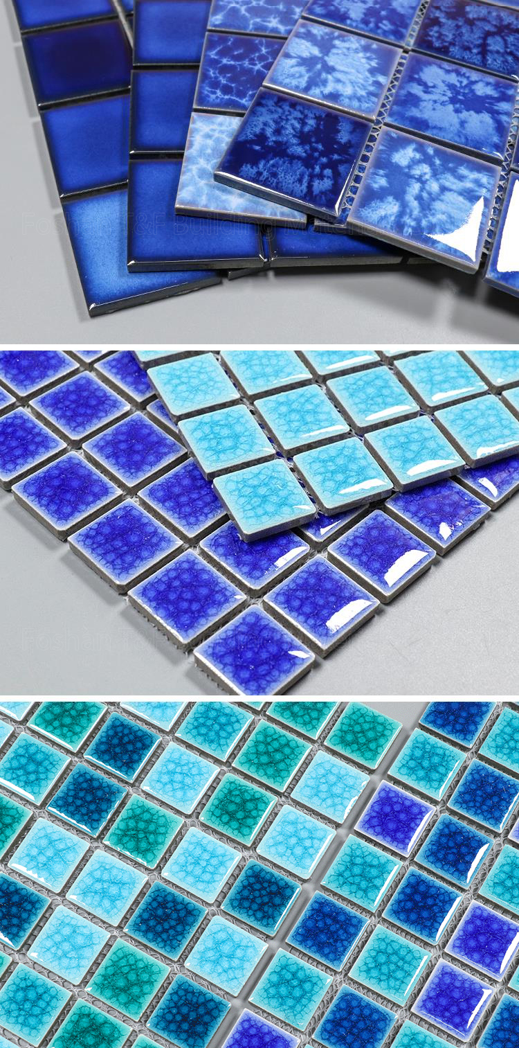 Wholesale Blue Square Garden Pool Fish Pond Landscape Pool Wall and Floor Tiles Ceramic Mosaic Swimming Pool Tiles