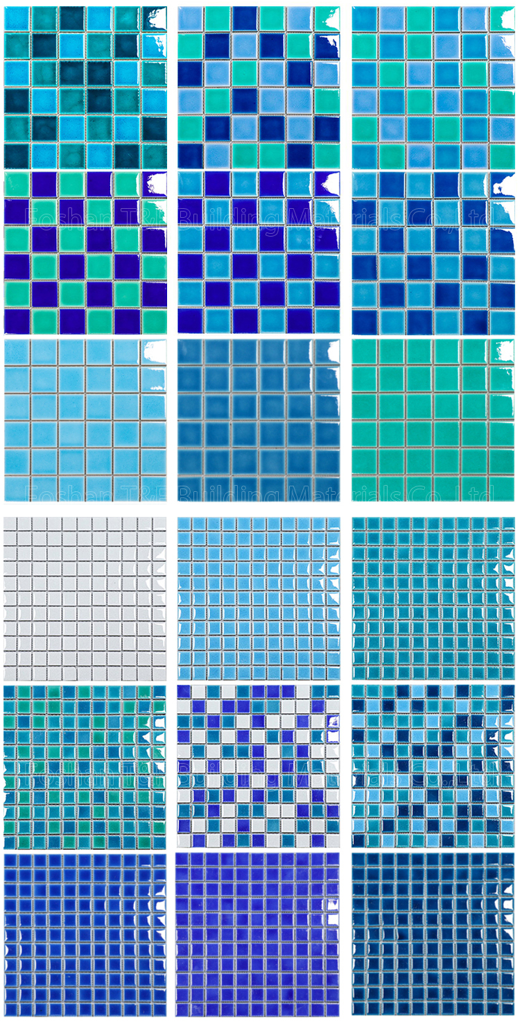 Wholesale Blue Square Garden Pool Fish Pond Landscape Pool Wall and Floor Tiles Ceramic Mosaic Swimming Pool Tiles