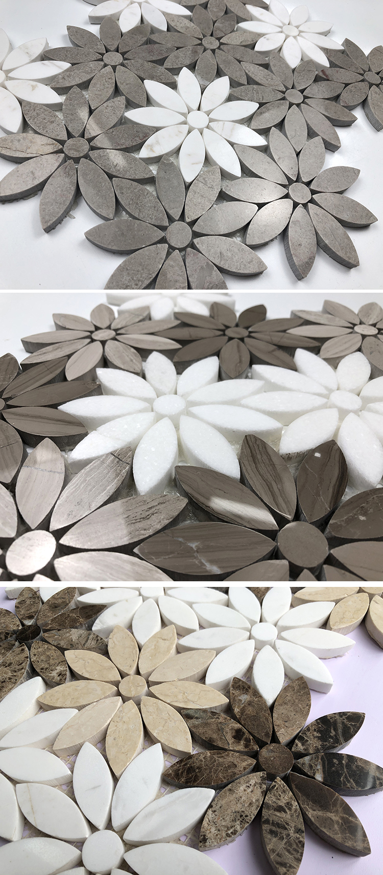 Light Luxury Backsplash Wall Decoration Carrara White Daisy Flower Pattern Waterjet Marble Stone Mosaic Tiles