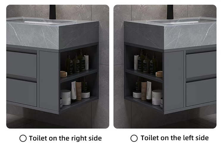 Light Luxury Extension Cut Corner Custom Sintered Stone Bathroom Washbasin Toilet Vanity Smart LED Mirrored Cabinet with Sink
