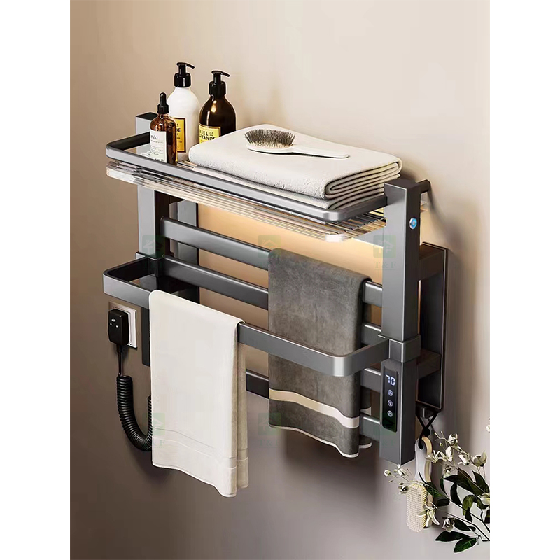 Wall Mounted Foldable Intelligent Electric Heated Bathroom Towel Rack No Drilling Towel Rails