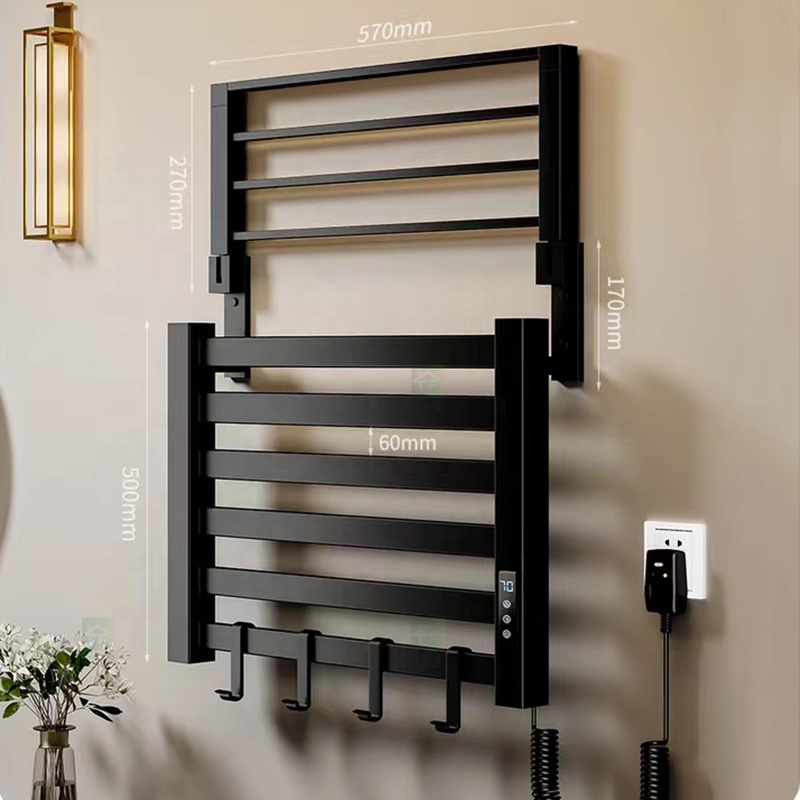 Wall Mounted Foldable Intelligent Electric Heated Bathroom Towel Rack No Drilling Towel Rails