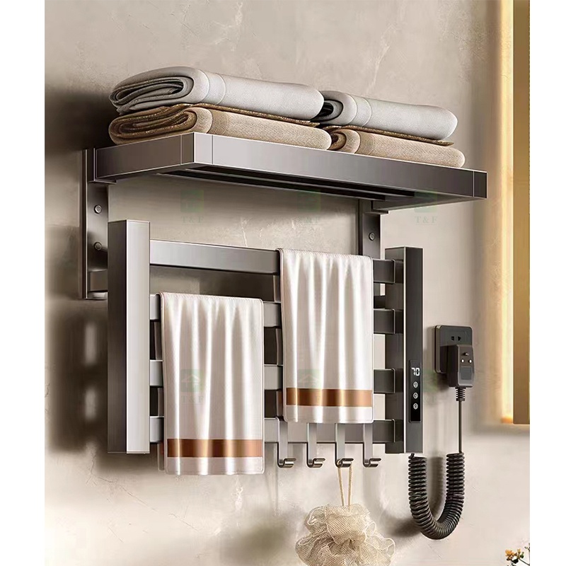 Wall Mounted Foldable Intelligent Electric Heated Bathroom Towel Rack No Drilling Towel Rails