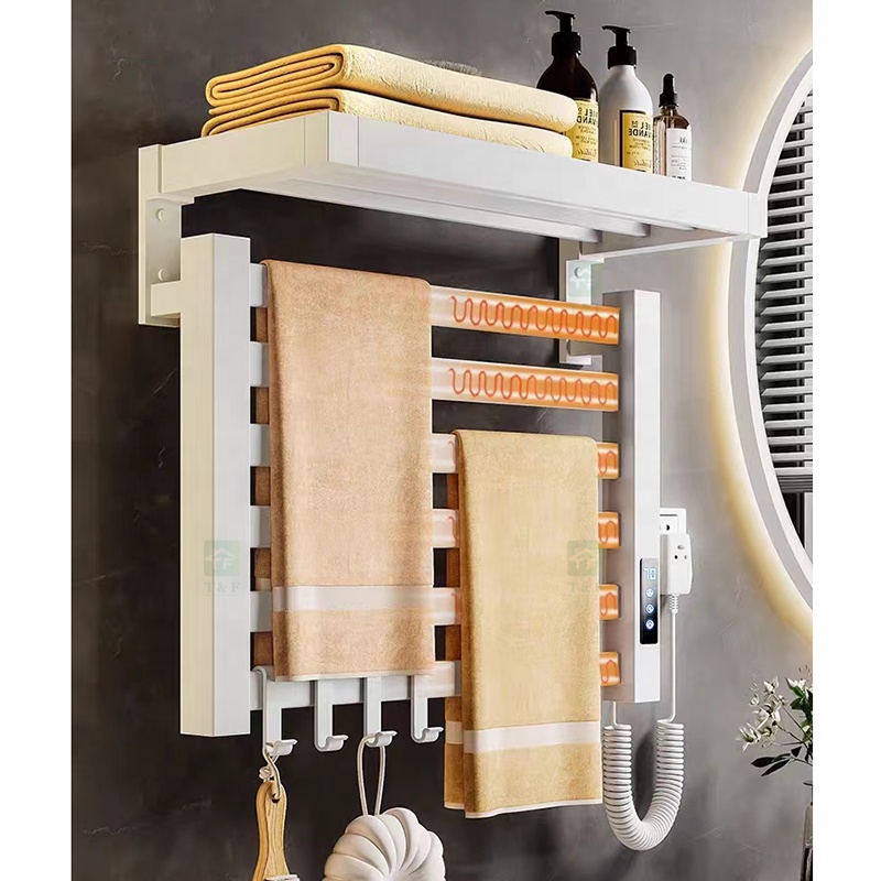 Wall Mounted Foldable Intelligent Electric Heated Bathroom Towel Rack No Drilling Towel Rails