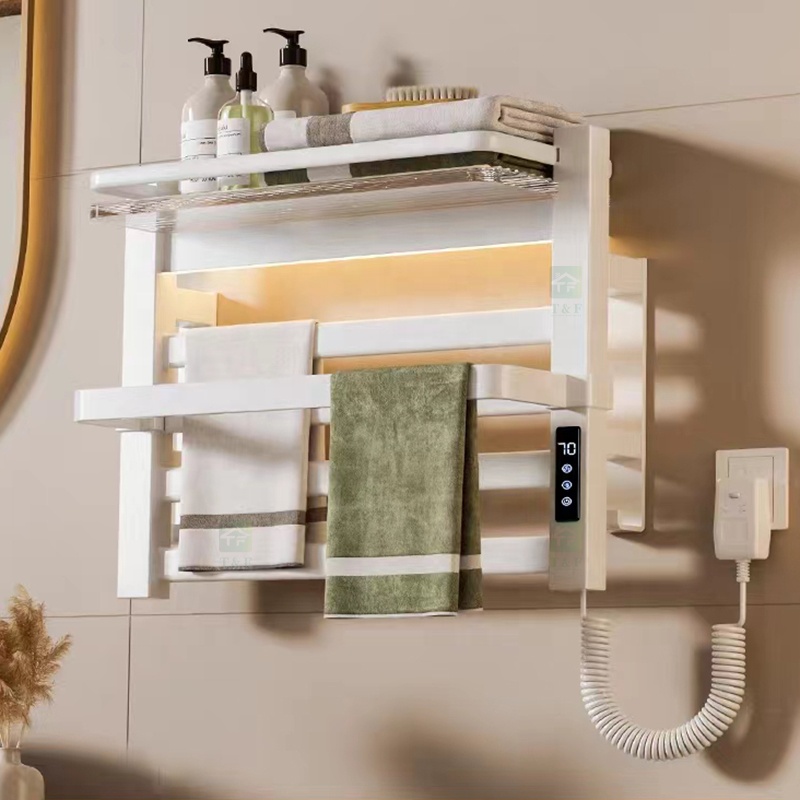 Wall Mounted Foldable Intelligent Electric Heated Bathroom Towel Rack No Drilling Towel Rails
