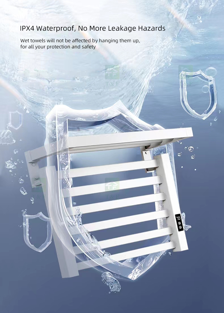 Wall Mounted Foldable Intelligent Electric Heated Bathroom Towel Rack No Drilling Towel Rails