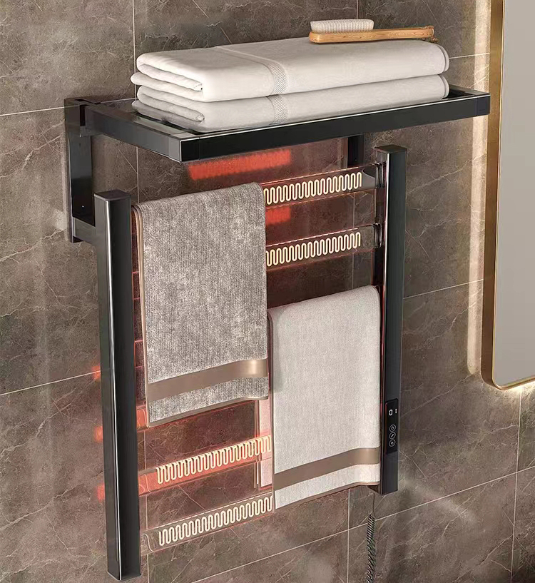 Wall Mounted Foldable Intelligent Electric Heated Bathroom Towel Rack No Drilling Towel Rails