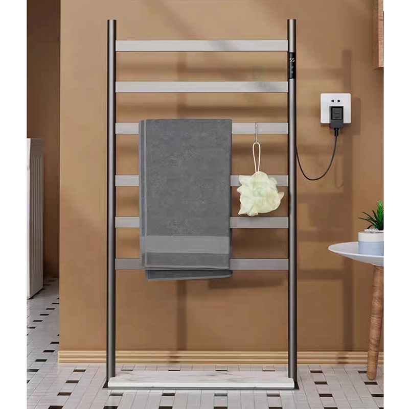 Black 304 Stainless Steel Stand Towel Rail Electric Heated Free Standing Hot Towel Rack Warmer