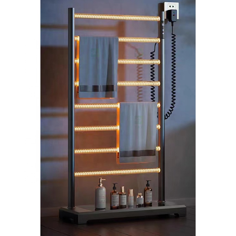 Black 304 Stainless Steel Stand Towel Rail Electric Heated Free Standing Hot Towel Rack Warmer