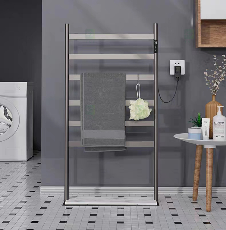 Black 304 Stainless Steel Stand Towel Rail Electric Heated Free Standing Hot Towel Rack Warmer