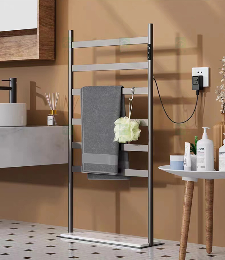 Black 304 Stainless Steel Stand Towel Rail Electric Heated Free Standing Hot Towel Rack Warmer
