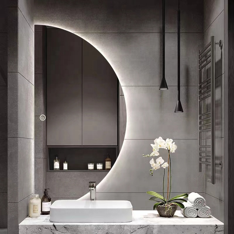 Large Intelligent Half Circle Dome Illuminated Touch Screen Led Bath Smart Mirror for Hotel Bathroom