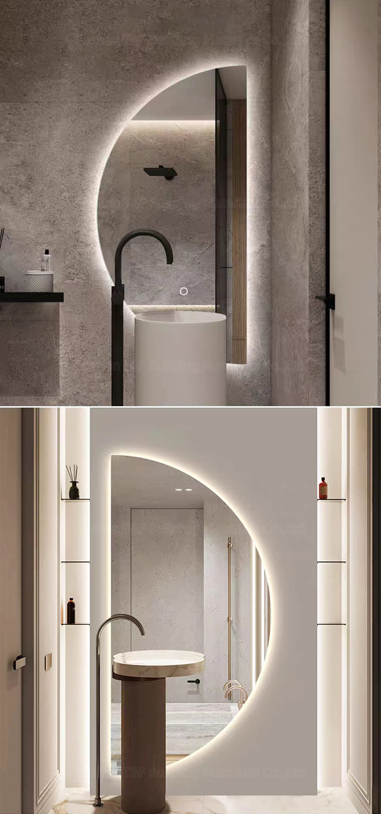 Large Intelligent Half Circle Dome Illuminated Touch Screen Led Bath Smart Mirror for Hotel Bathroom