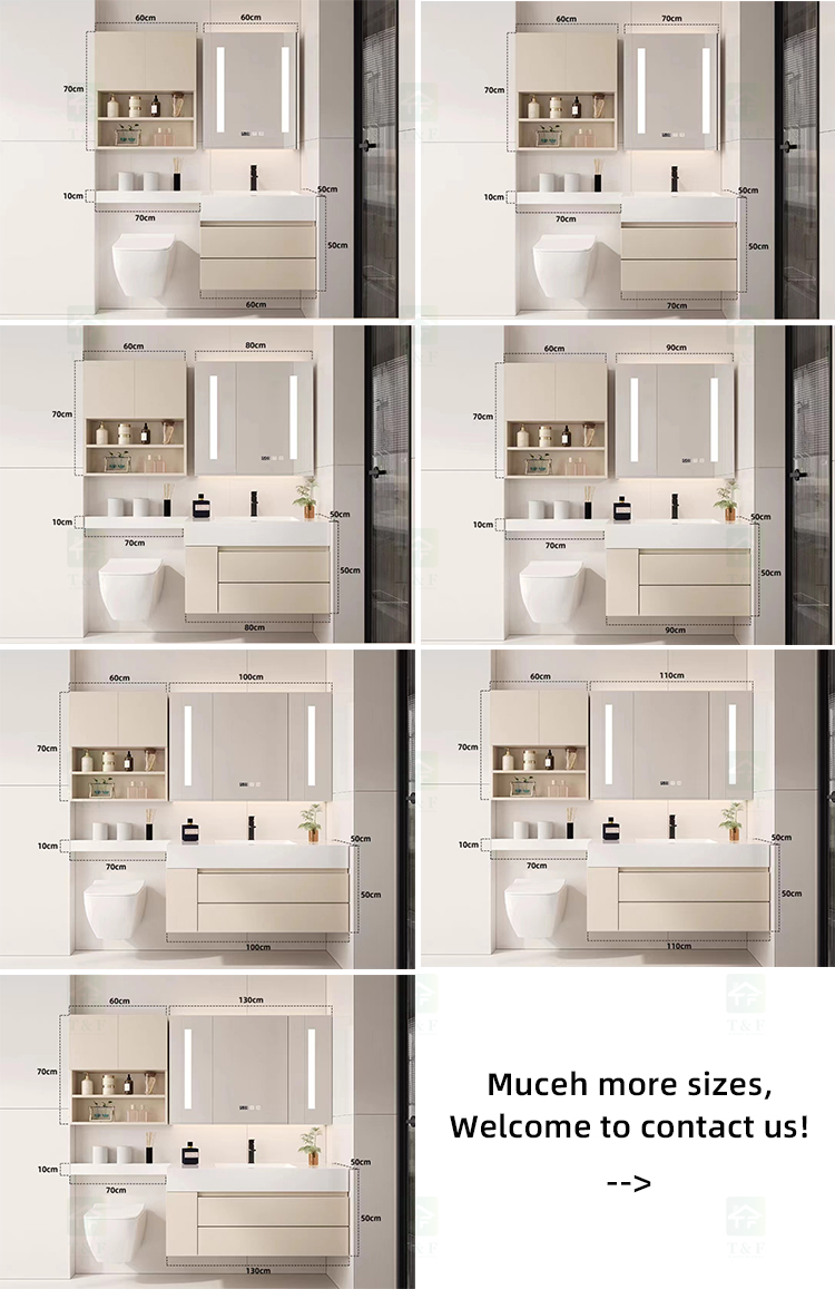 New Cream Design Bath Room Vanity Units Solid Surface Wash Basin Wooden Panel Bathroom Cabinet With Mirror