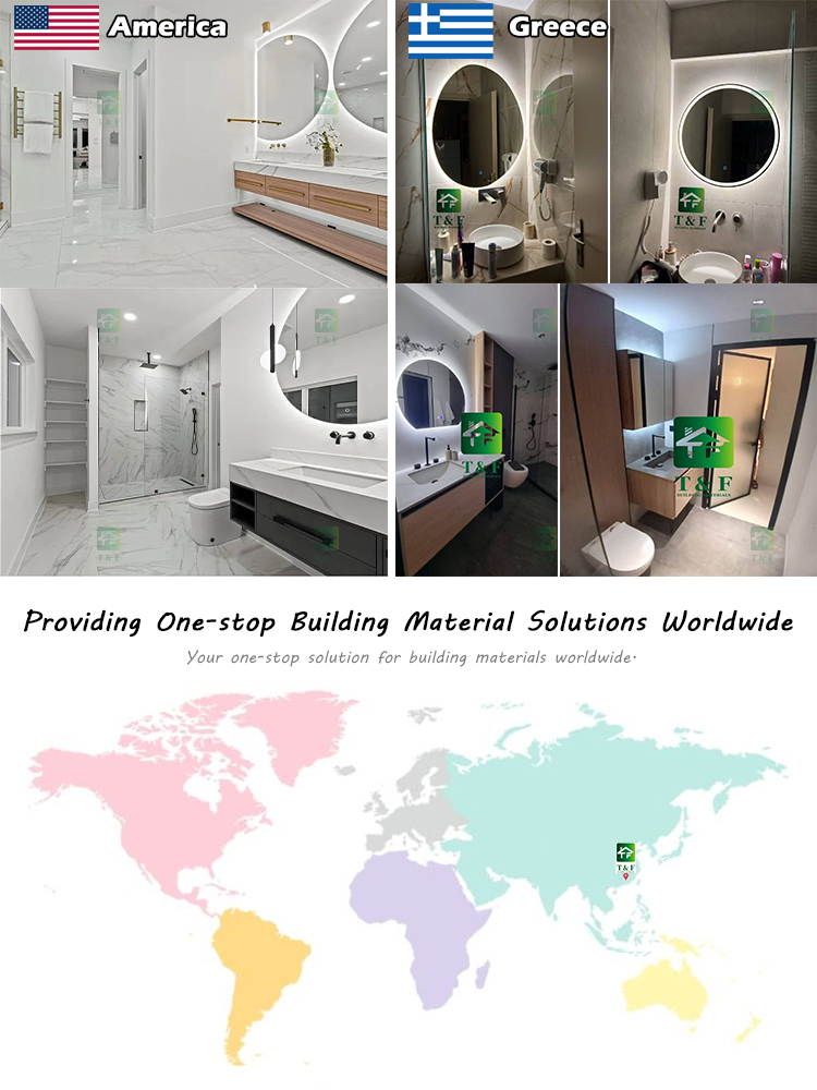 Luxury Solid Wood Bathroom Drawer Storage Vanity Cabinet With Half Moon Mirror Wash Basin for Hotel Bathroom