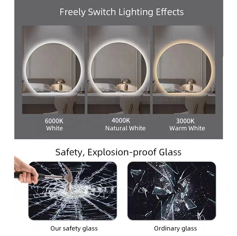 Half Round Fogless Smart Touch Screen LED Makeup Cosmetics Barber Table Bathroom Vanity Mirror