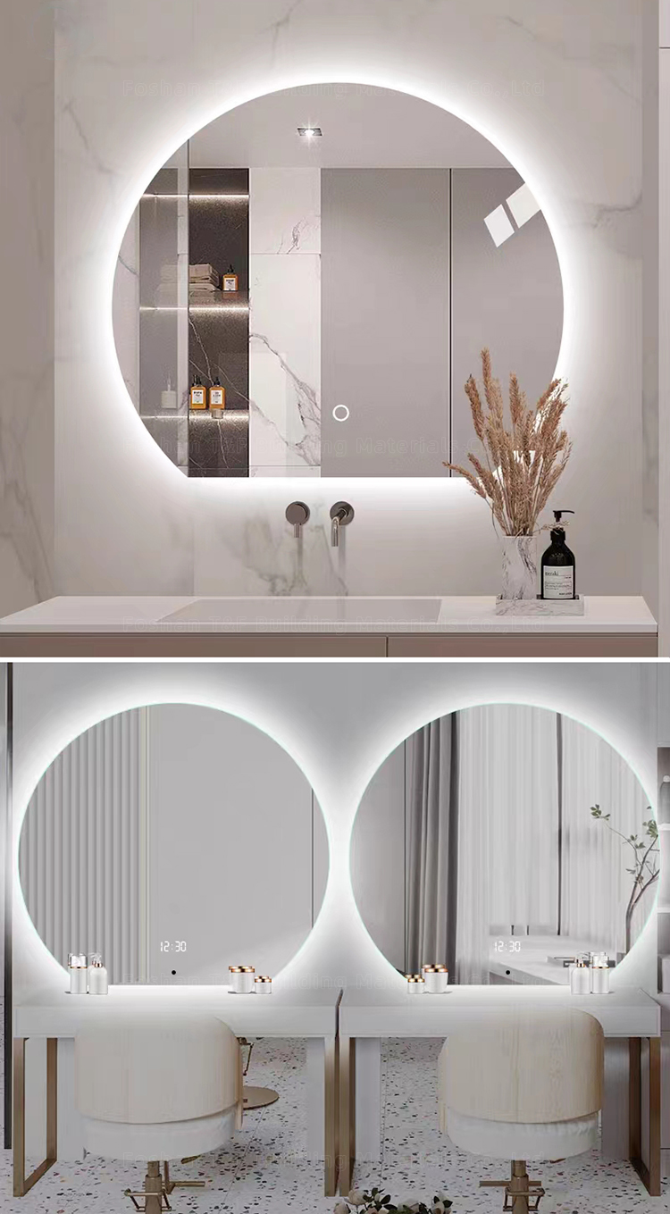 Half Round Fogless Smart Touch Screen LED Makeup Cosmetics Barber Table Bathroom Vanity Mirror