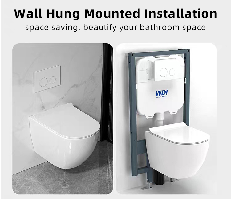 New White Black Wall Mounted Ceramic Toilet WC Bathroom Sanitary Ware Rimless Wall Hung Toilet