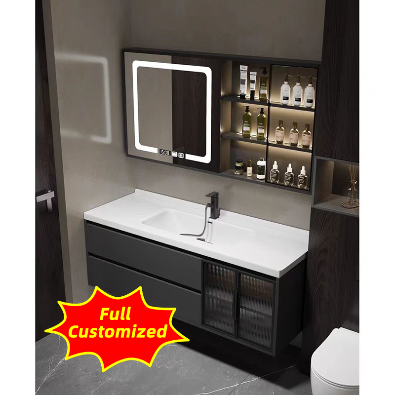 Modern Simple Design Bath Wall Mounted Bathroom Mirrored Vanity Cabinet With Ceramic Sink