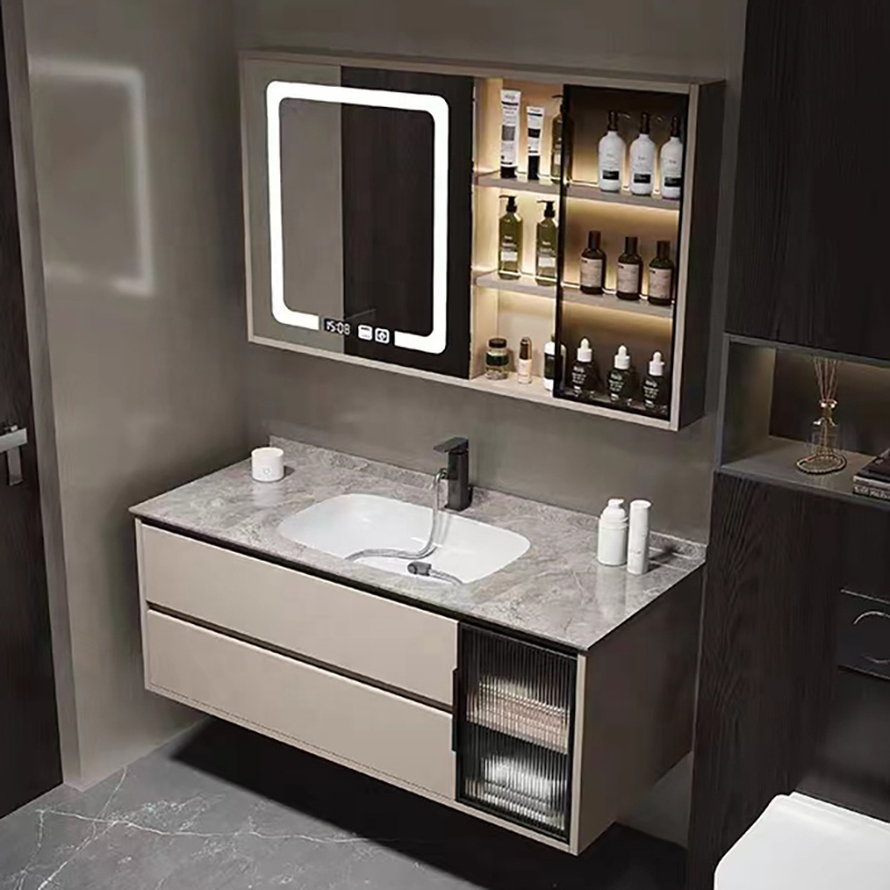 Modern Simple Design Bath Wall Mounted Bathroom Mirrored Vanity Cabinet With Ceramic Sink