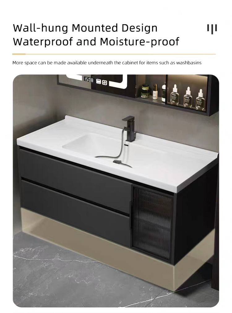 Modern Simple Design Bath Wall Mounted Bathroom Mirrored Vanity Cabinet With Ceramic Sink