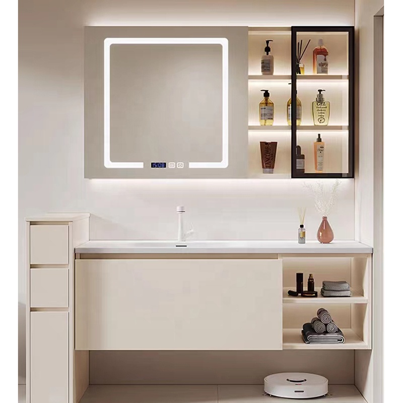 Wall Hung Solid Surface Acrylic One Piece Wash Basin Bath Sink Countertop Bathroom Furniture Vanity Cabinet