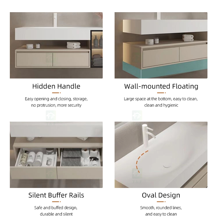 Wall Hung Solid Surface Acrylic One Piece Wash Basin Bath Sink Countertop Bathroom Furniture Vanity Cabinet