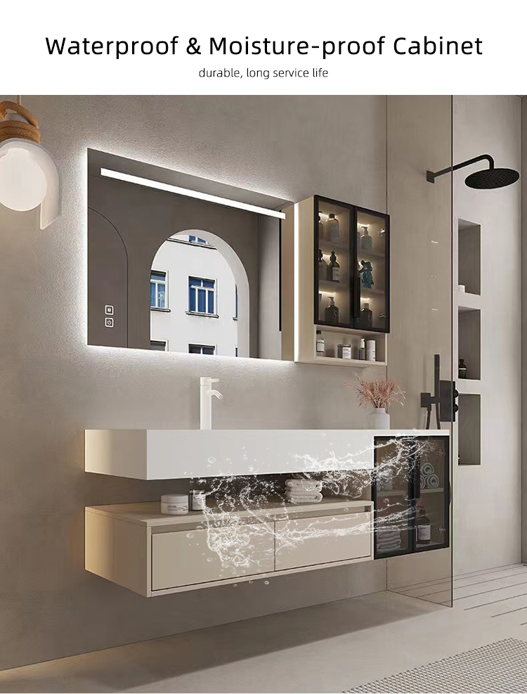 Wall Hung Solid Surface Acrylic One Piece Wash Basin Bath Sink Countertop Bathroom Furniture Vanity Cabinet