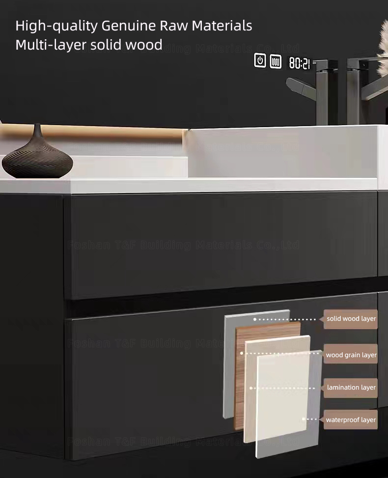 Wall Hung Solid Surface Acrylic One Piece Wash Basin Bath Sink Countertop Bathroom Furniture Vanity Cabinet