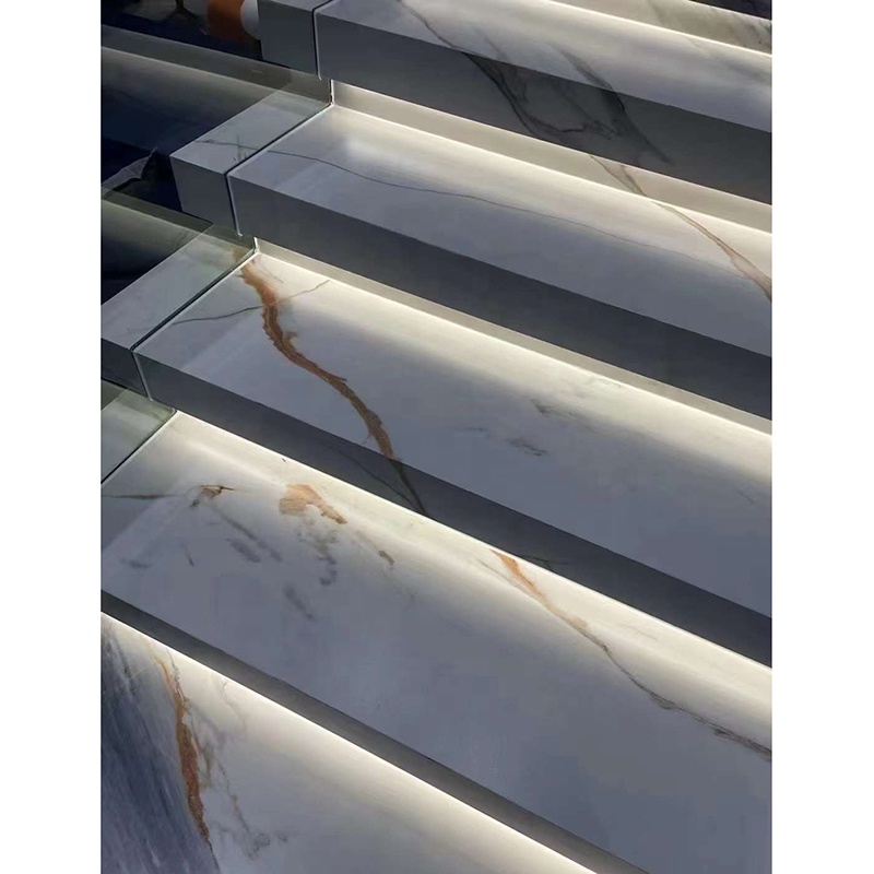 Customized Design Polished White Marble Look Porcelain Floor Tiles Stairs Matte Sintered Stone Stair Steps and Risers