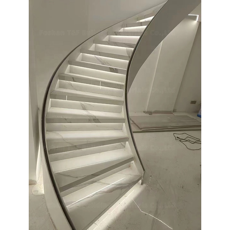 Customized Design Polished White Marble Look Porcelain Floor Tiles Stairs Matte Sintered Stone Stair Steps and Risers