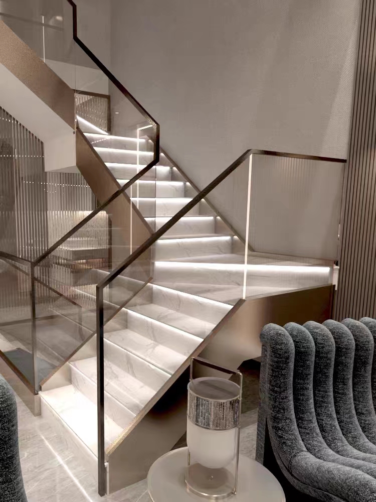 Customized Design Polished White Marble Look Porcelain Floor Tiles Stairs Matte Sintered Stone Stair Steps and Risers