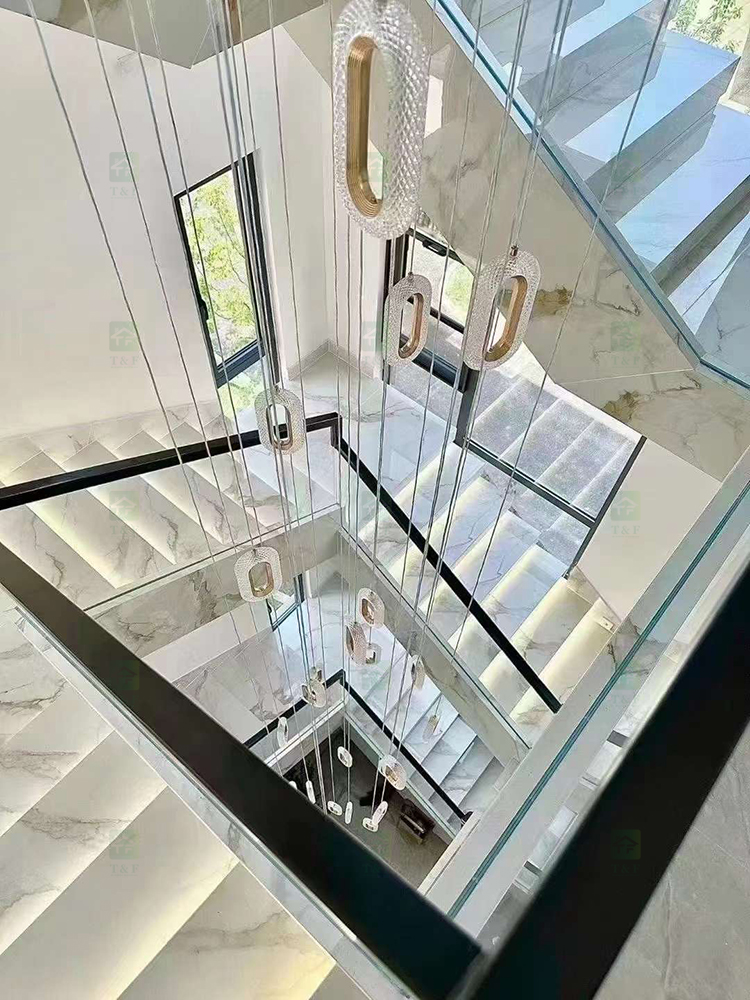 Customized Design Polished White Marble Look Porcelain Floor Tiles Stairs Matte Sintered Stone Stair Steps and Risers