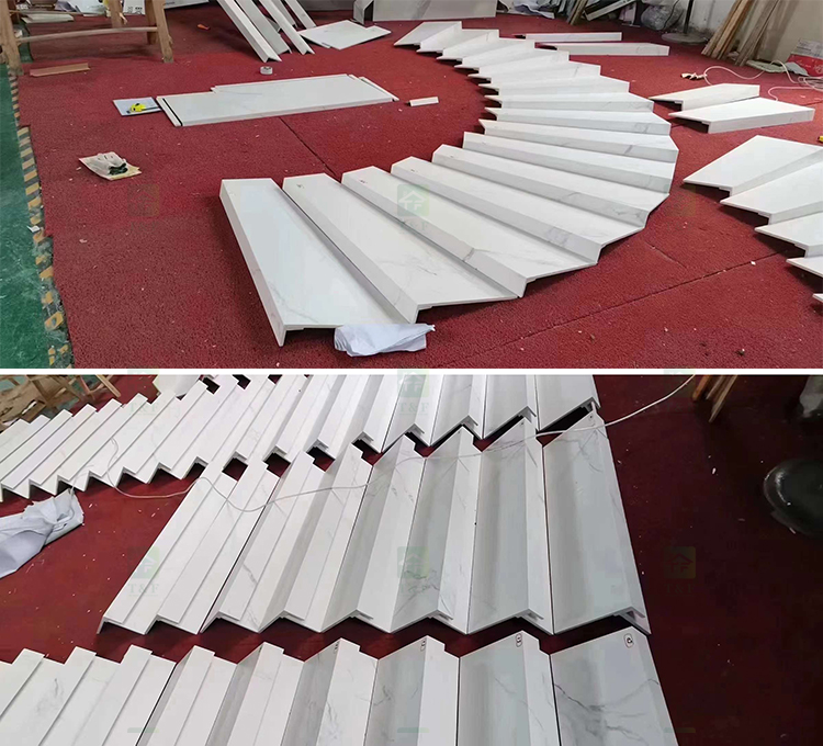 Customized Design Polished White Marble Look Porcelain Floor Tiles Stairs Matte Sintered Stone Stair Steps and Risers