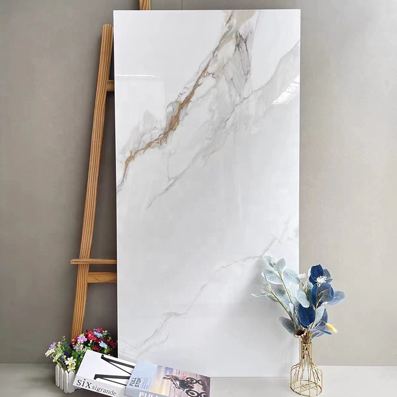 600*1200 750x1500 Gloss Porcelain Polished Glazed Gold Vein White Floor Wall Marble Look Slab Tiles