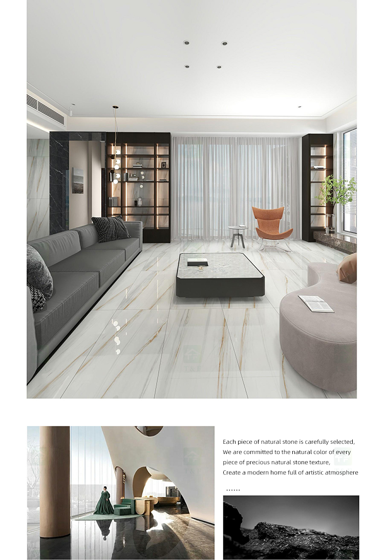 600*1200 750x1500 Gloss Porcelain Polished Glazed Gold Vein White Floor Wall Marble Look Slab Tiles